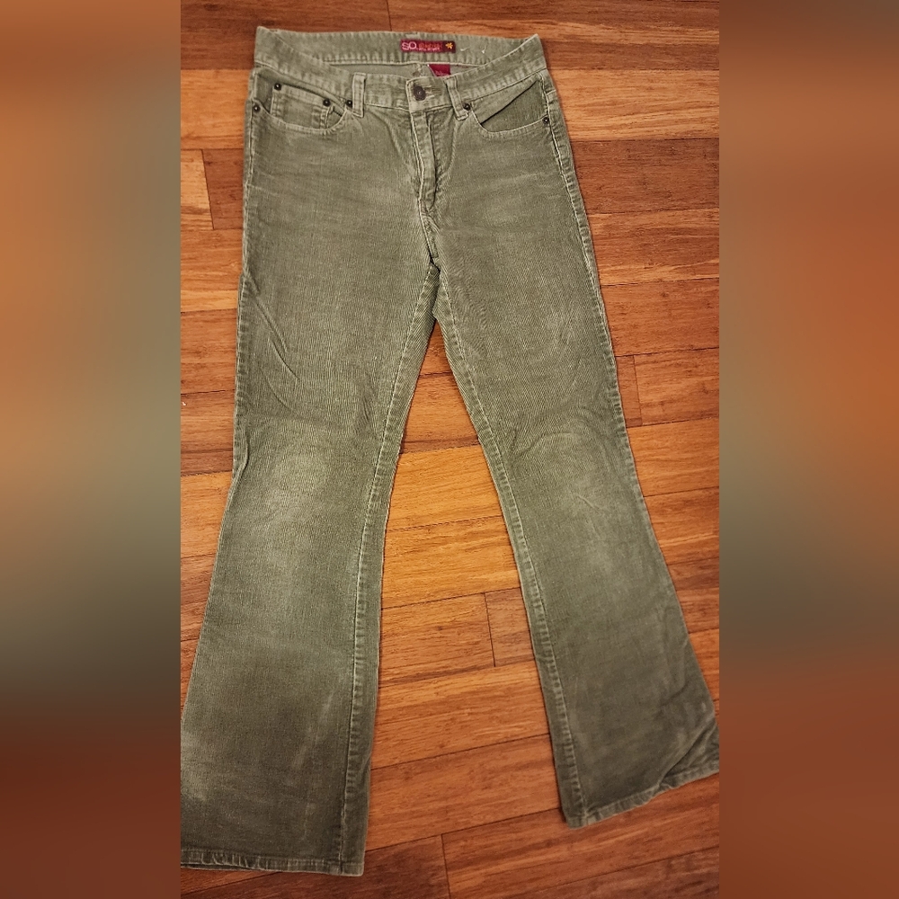 SO Olive Green Corduroy Flare Jeans